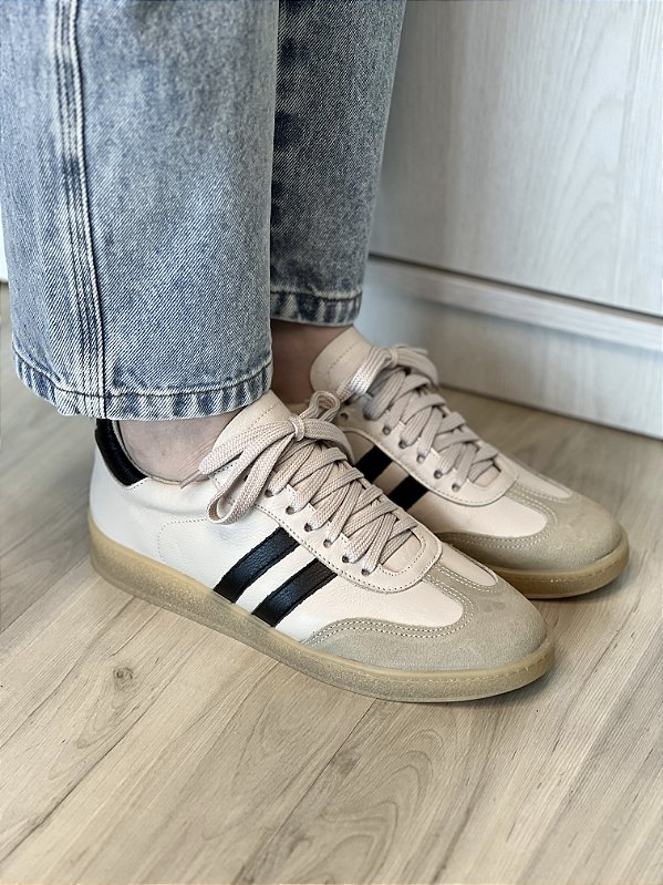 Tênis Celine | Couro creme listras pretas