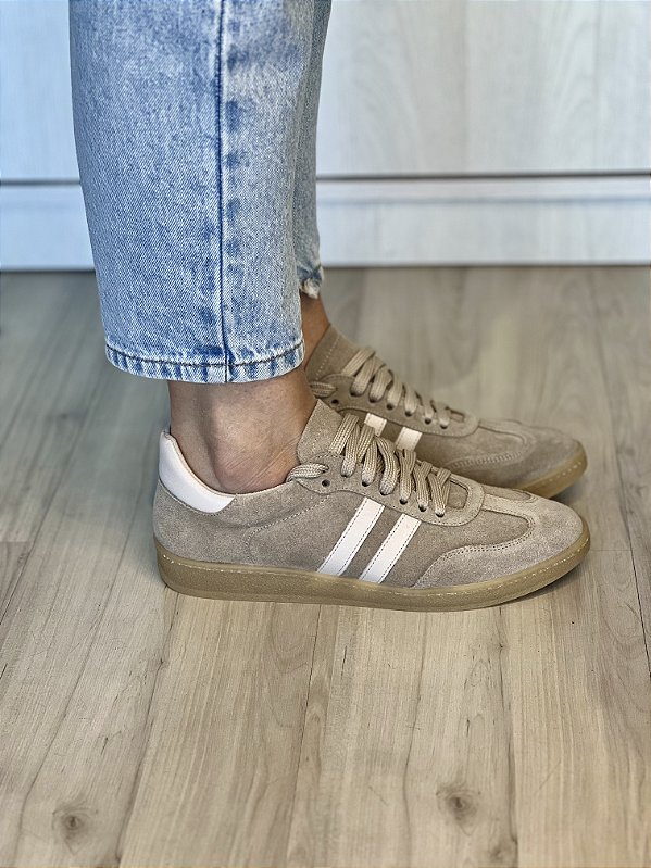 Tênis Celine | Camurça marrom listras brancas