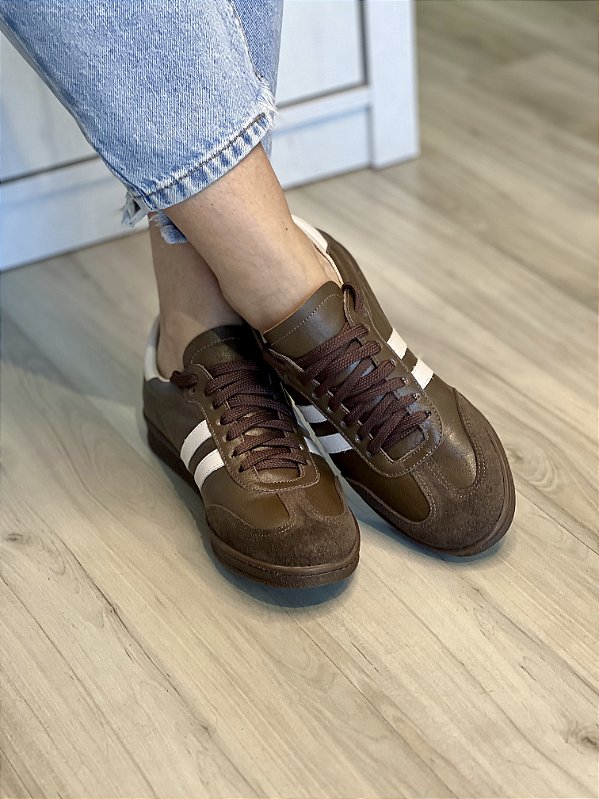 Tênis Celine | Couro cacau listras creme