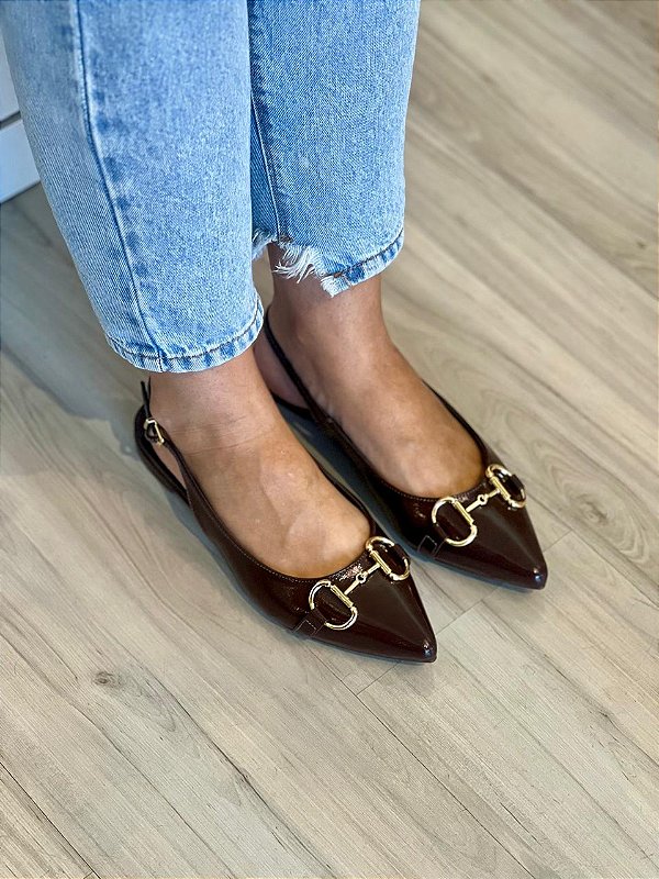 Sapatilha Melissa | Slingback couro marrom