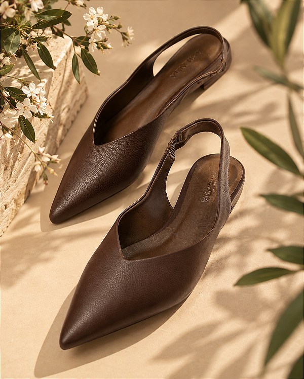 Sapatilha Amelie | Couro slingback marrom