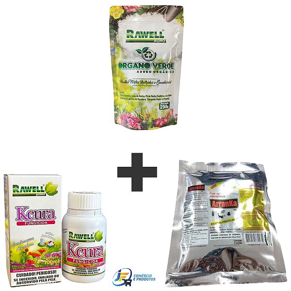 Kit 1un Fungicida Kcura 100ml + 1un Arranka PM 30g + 1un Adubo Organo Verde 250g