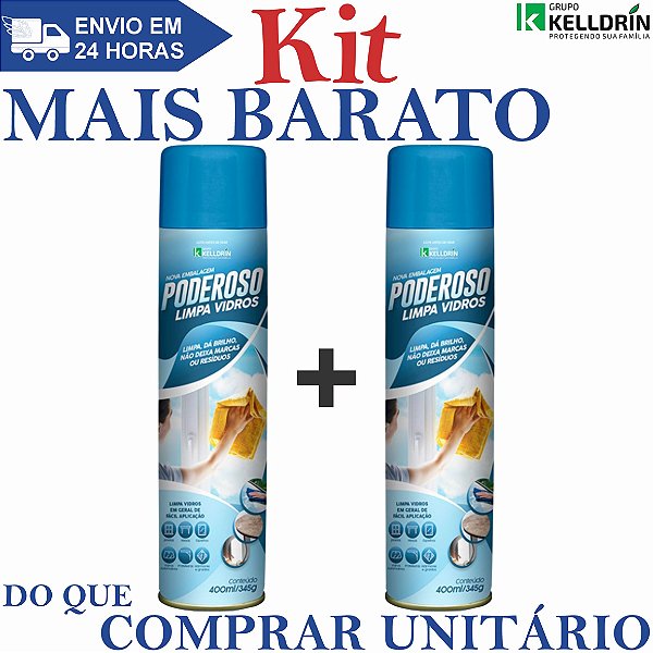 Kit 2un Poderoso Limpa Vidros Aerossol 400ml - Kelldrin