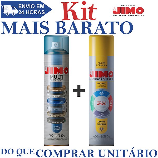 KIT 1 Multi Superfícies Aerossol 400ml + 1 Desengordurante Multiuso Aerossol 400ml - JIMO