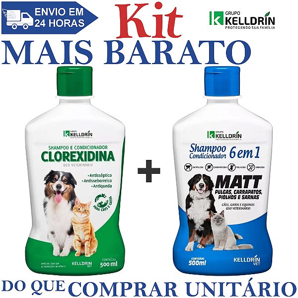 KIT Shampoo e Condicionador Clorexidina 5 em 1 500ml + 1 Shampoo e Condicionador 6 em 1 500ml - Kelldrin