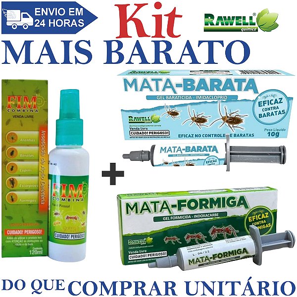 KIT 1 Fim Combina 120ml + 1 Mata Barata 10g Gel + 1 Mata Formiga 10g Gel - Rawell Química