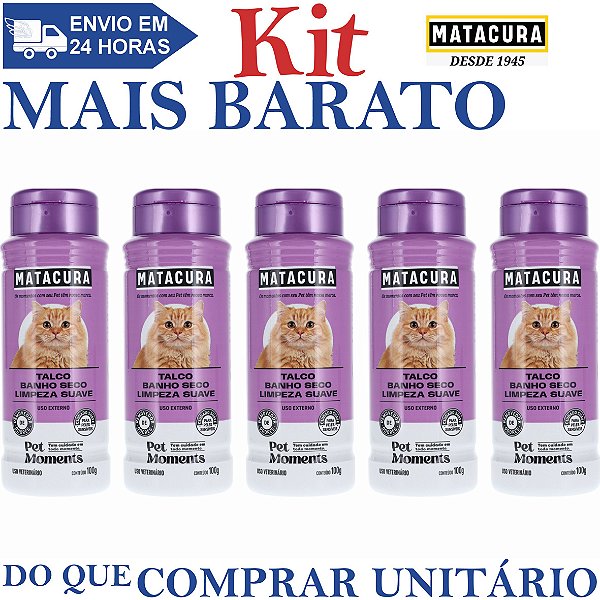 KIT 5 Talco Banho Seco Limpeza Suave 100g - Matacura