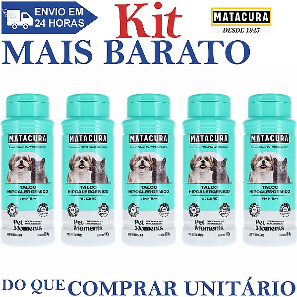 KIT 5 Talco Hipoalergênico Removedor de Odores 100g - Matacura