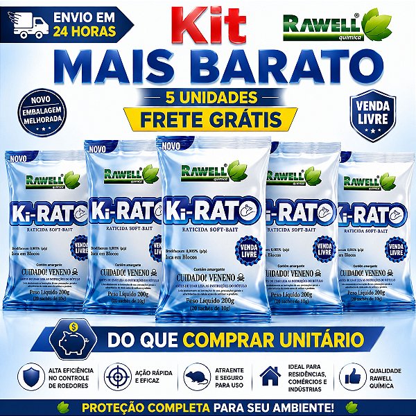 KIT 5 Ki-Rato Soft Bait 200g - Rawell Química