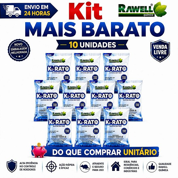 KIT 10 Ki-Rato Soft Bait 200g - Rawell Química