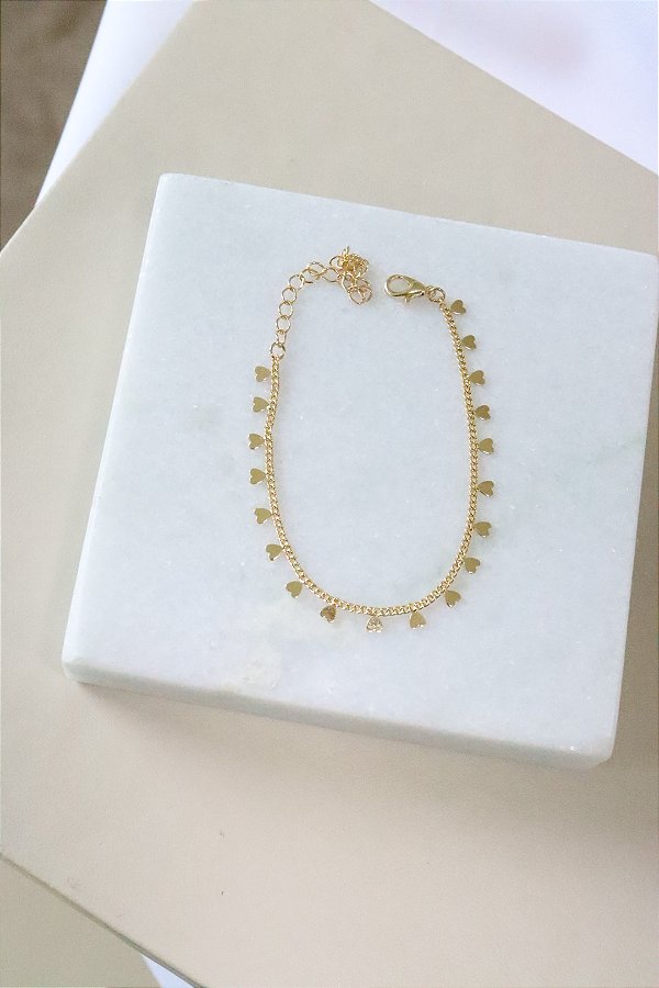 Pulseira coração pendurado • folheado a ouro