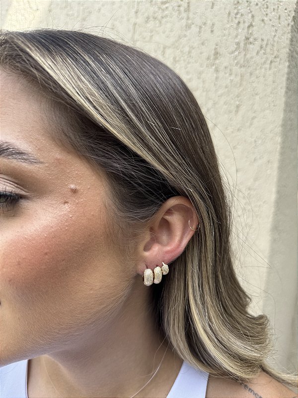 Trio argolas foscas • folheado a ouro