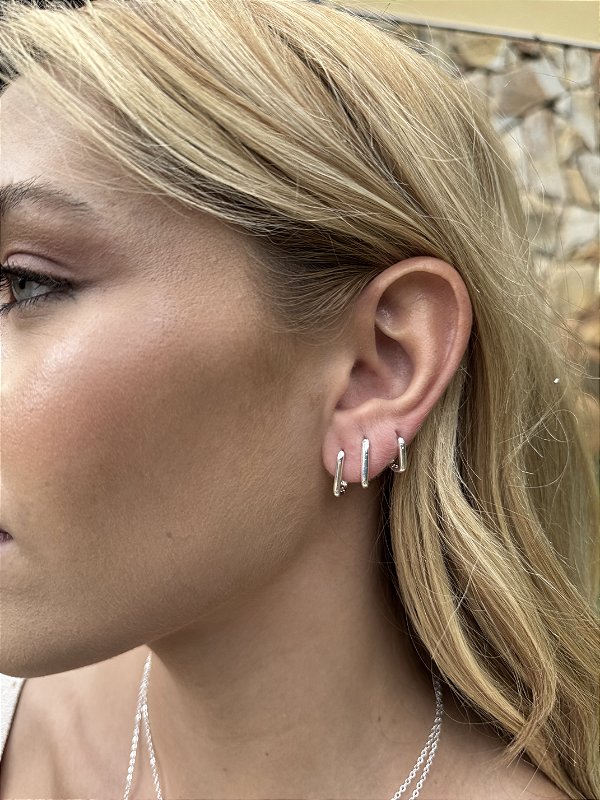 Trio argolas quadrada • folheado a prata