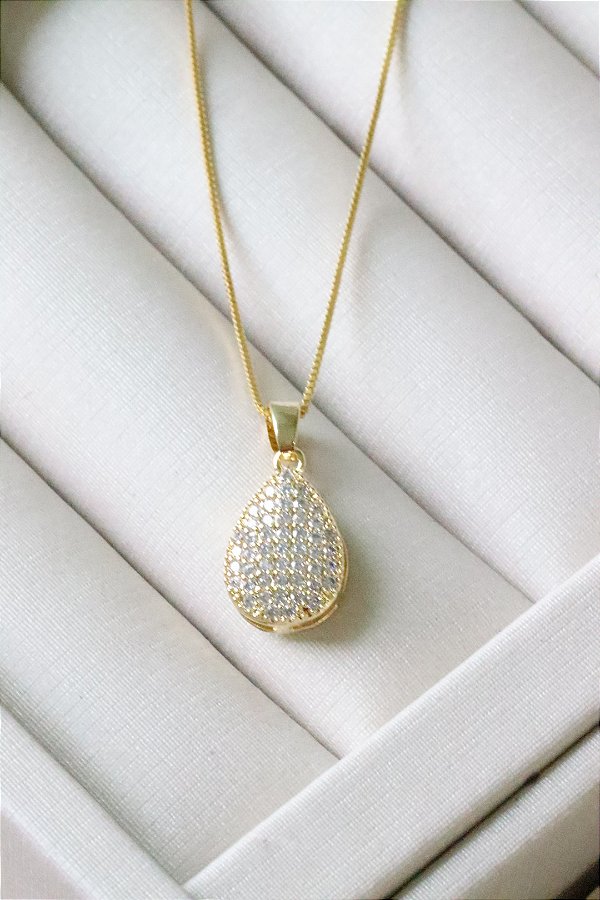 Colar gota zircônia • folheado a ouro