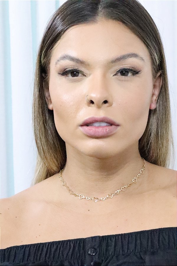 Choker coração duplo • folheado a ouro