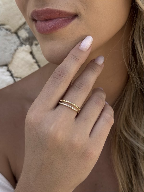 Anel chapinha zircônia • folheado a ouro