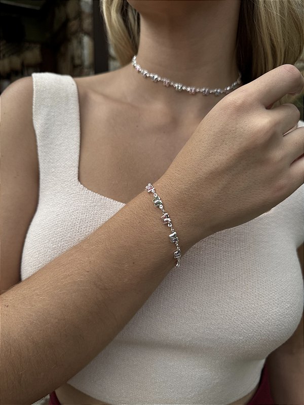 Pulseira borboleta colorida • folheado a prata