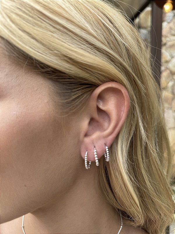 Trio argolas bolinhas oval • folheado a prata