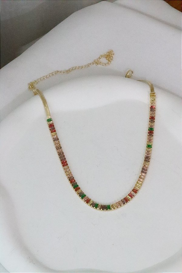 Choker baguete colorida • folheado a ouro