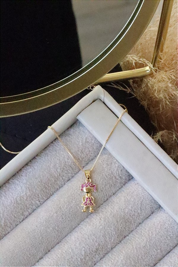 Colar filha vestido rosa • folheado a ouro