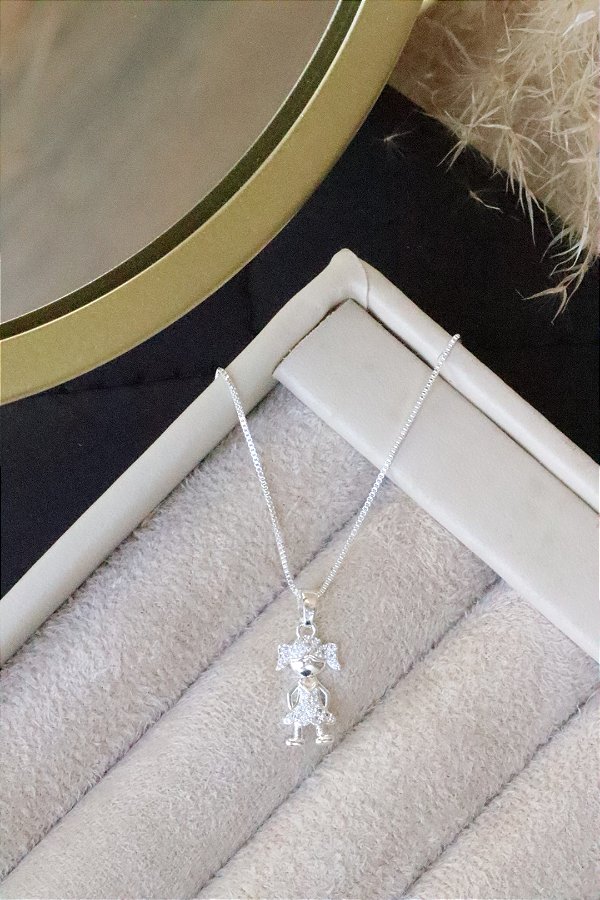 Colar filha vestido cristal • folheado a prata