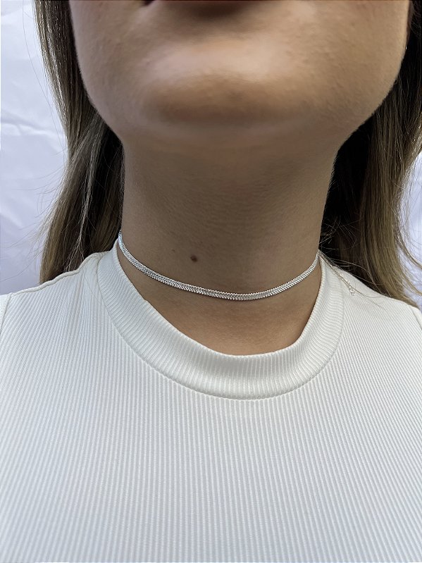 Choker fita brilhos • folheado a prata