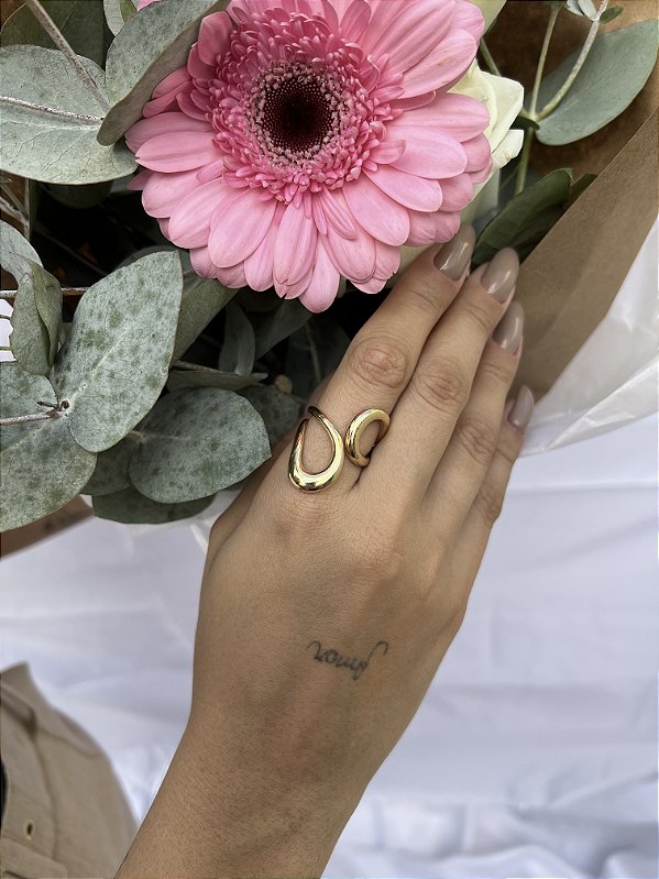 Anel gota vazada • folheado a ouro