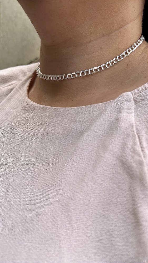 Choker corrente dupla • folheado a prata