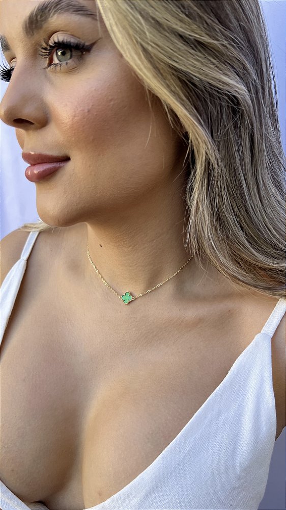 Choker 1 trevo verde • folheado a ouro