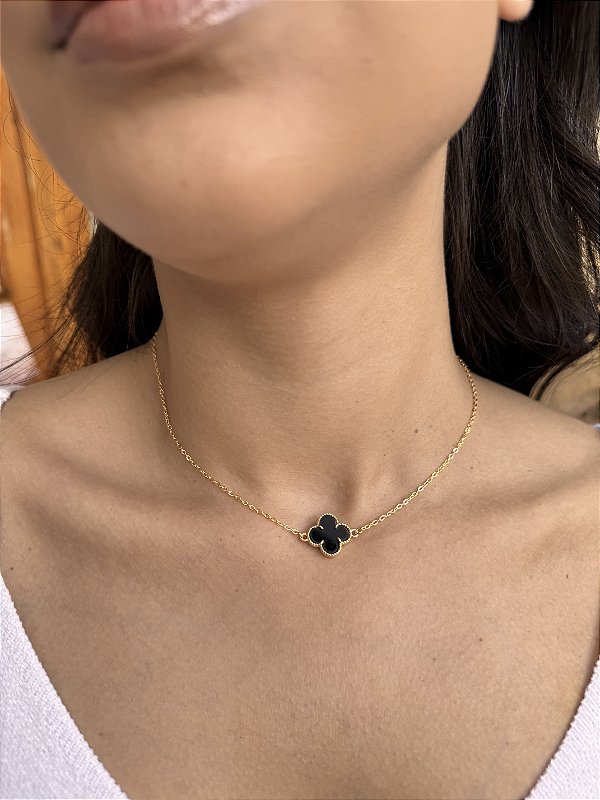 Choker 1 trevo preto • folheado a ouro
