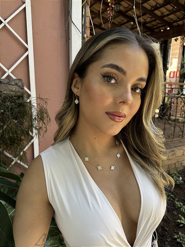Choker 5 trevo azul acqua • folheado a ouro