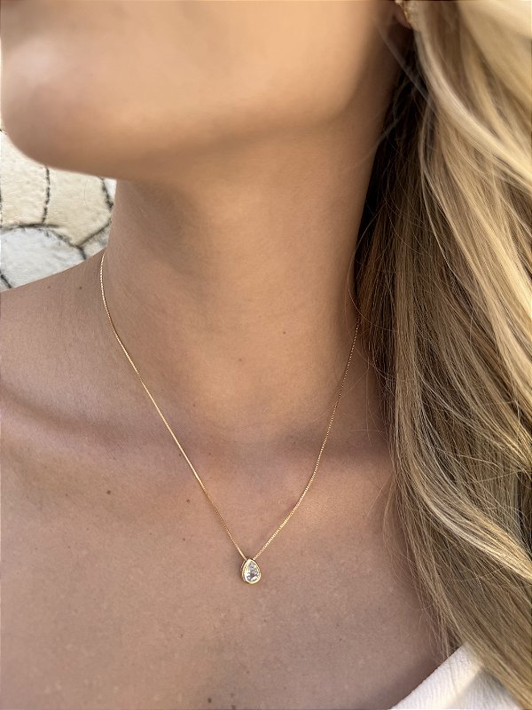 Colar gotinha zircônia • folheado a ouro