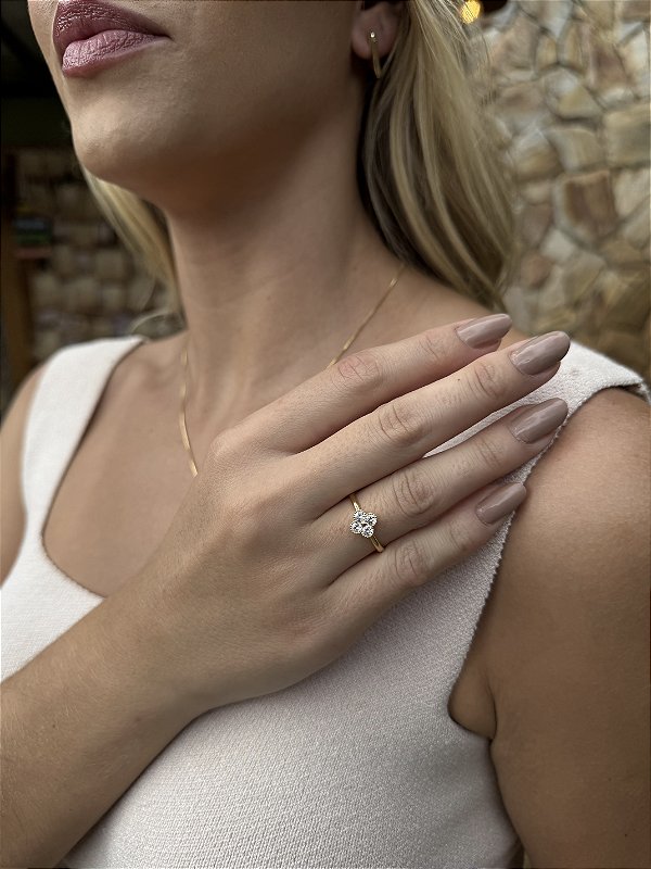 Anel trevo zircônia • folheado a ouro