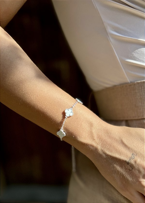 Pulseira trevo azul acqua • folheado a prata