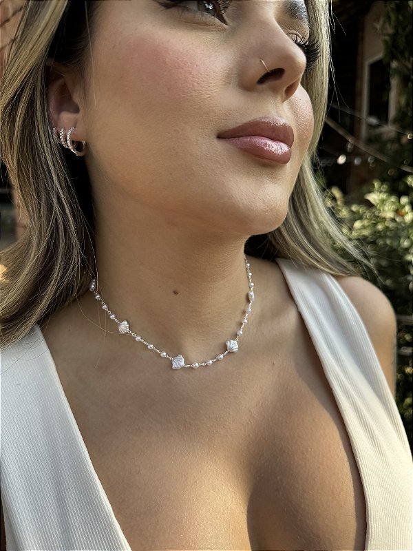 Choker concha pérola • folheado a prata