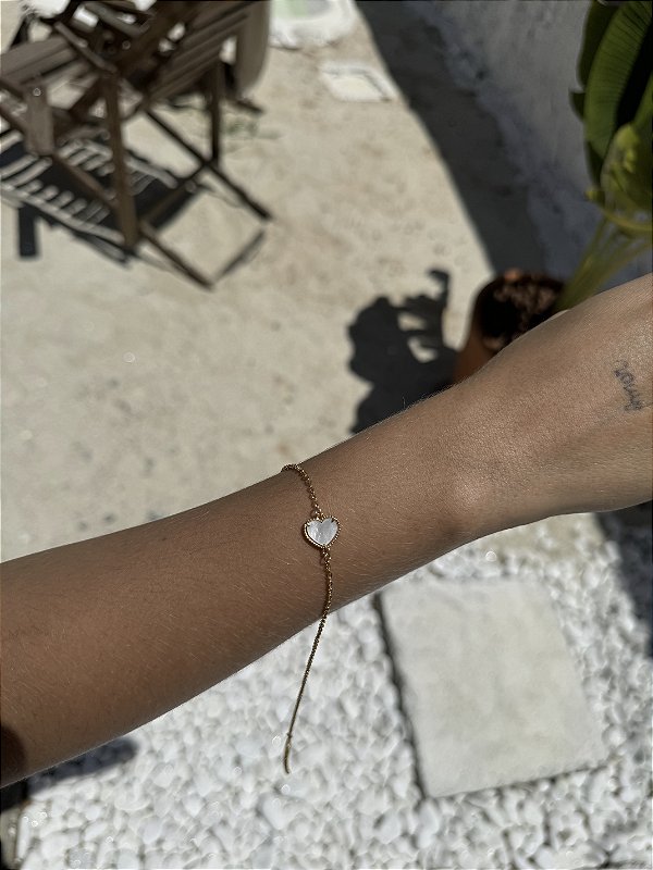Pulseira coração branco • folheado a ouro