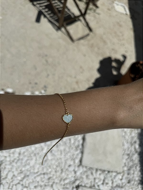 Pulseira coração azul acqua • folheado a ouro