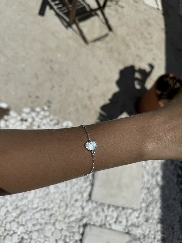 Pulseira coração azul acqua • folheado a prata