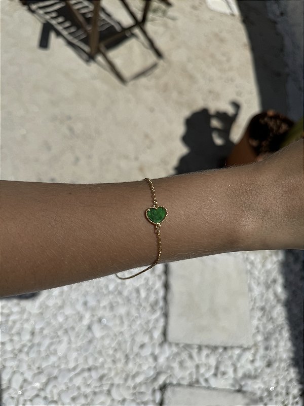 Pulseira coração verde • folheado a ouro