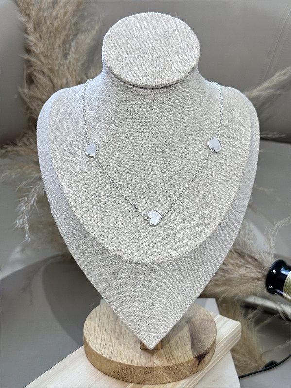 Choker 3 coração branco • folheado a prata