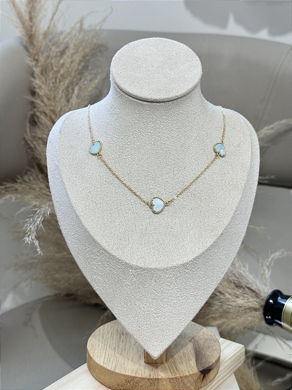 Choker 3 coração azul acqua • folheado a ouro