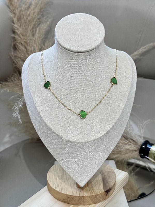 Choker 3 coração verde • folheado a ouro