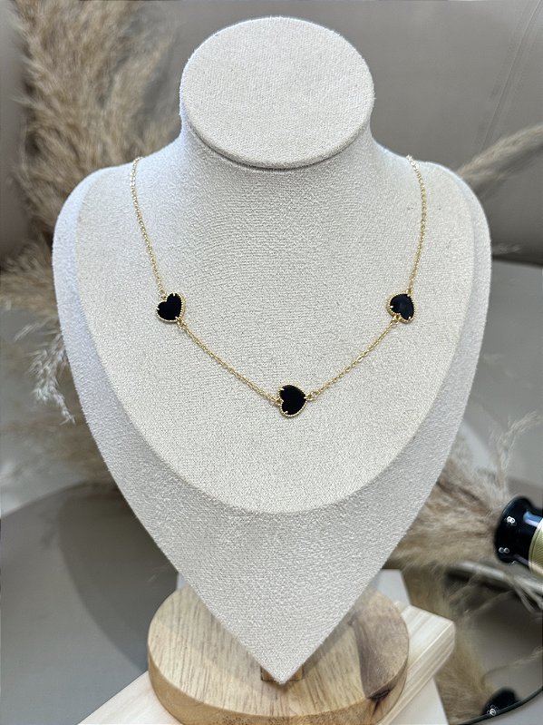 Choker 3 coração preto • folheado a ouro