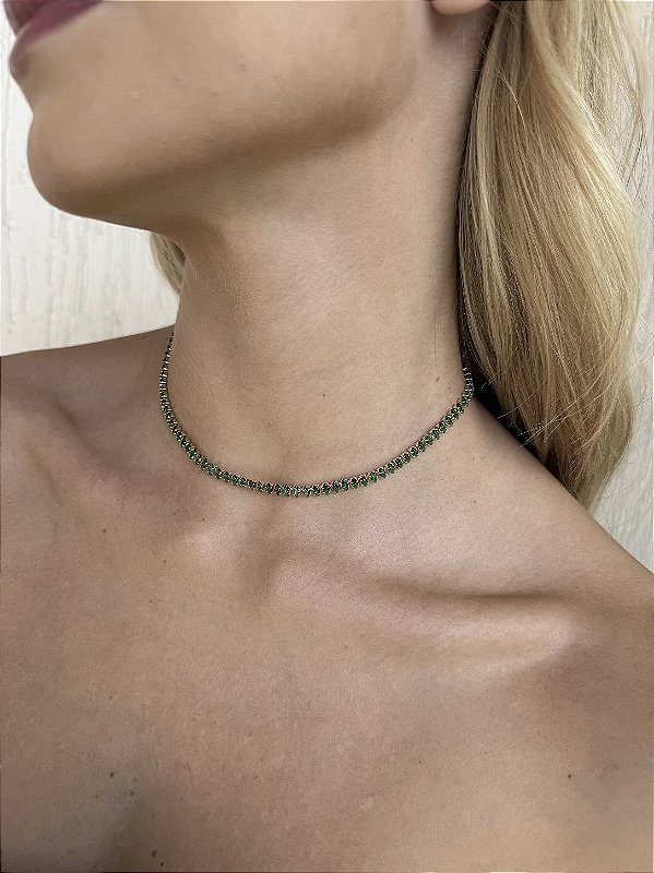 Choker navete verde • folheado a ouro