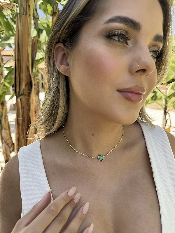 Choker coração verde • folheado a ouro