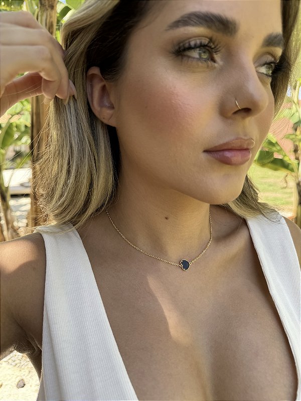 Choker coração preto • folheado a ouro