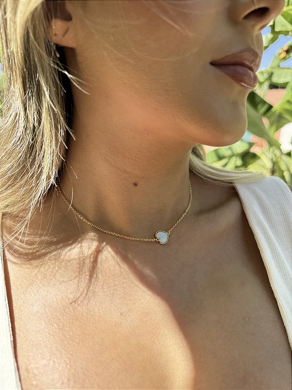 Choker coração azul acqua • folheado a ouro