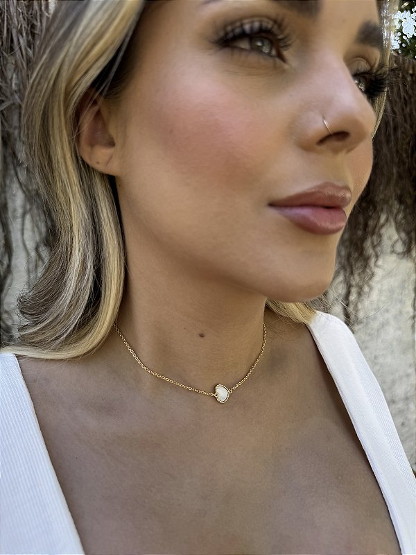 Choker coração branco • folheado a ouro