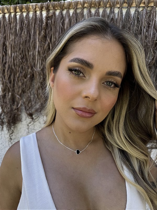 Choker coração preto • folheado a prata