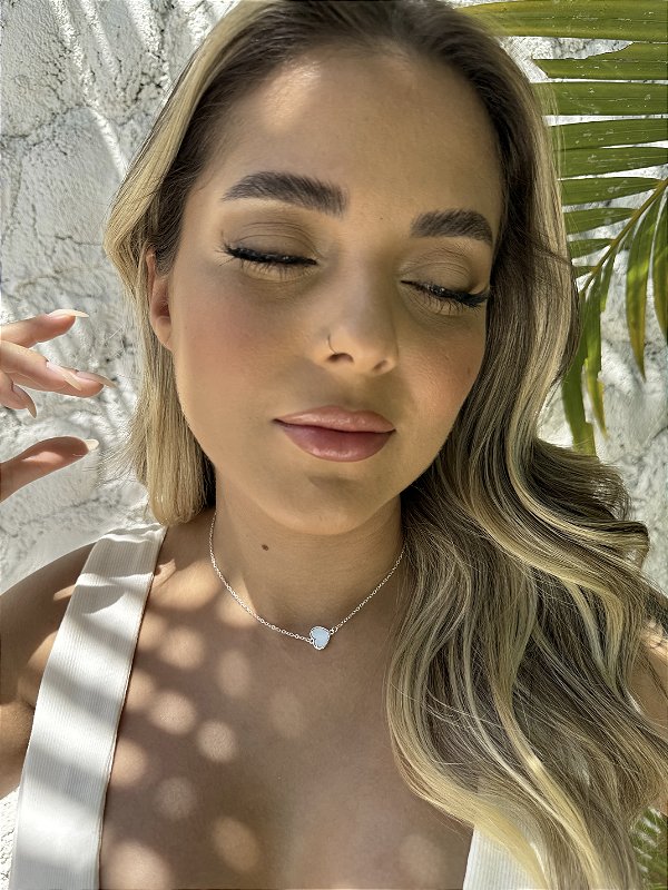 Choker coração azul acqua • folheado a prata